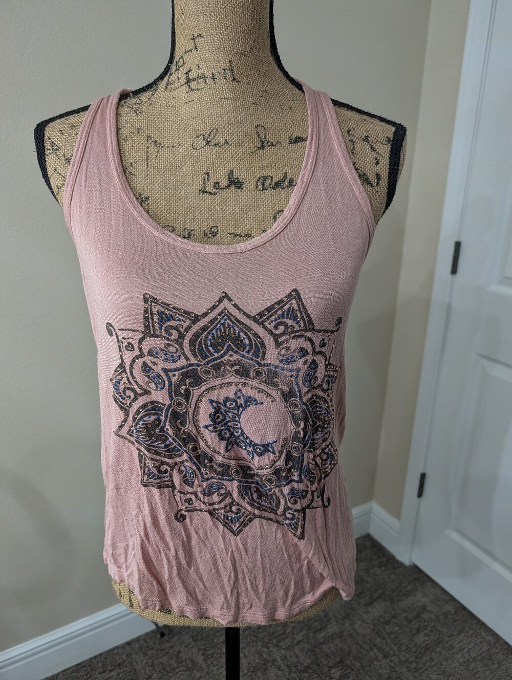Charlotte Russe Dusty Pink Racerback Tank with Mandala Moon Graphic